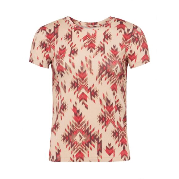 NWT L'Agence Ressi Fitted Crew Neck Short Sleeve Tee in Tan Multi Ganado Print S - Picture 7 of 14